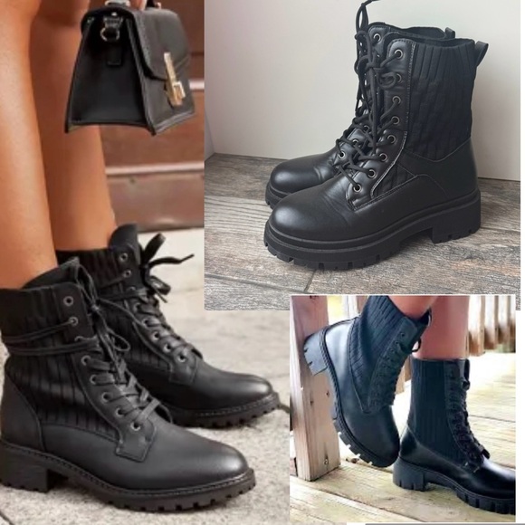 Combat Black Lace-Up Ankle Boots size 8 - Picture 1 of 9